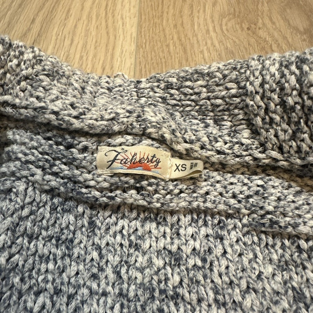 Womens Faherty Cardigan Gray Patchwork Knit with Pockets Size Xs 100% Cotton - Picture 2 of 8